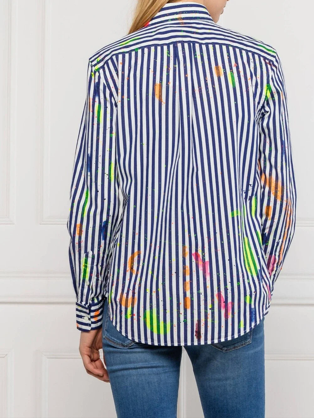 Ralph Lauren Blue and White Striped Long-Sleeve Shirt with Neon Accents - Picture 3 of 7